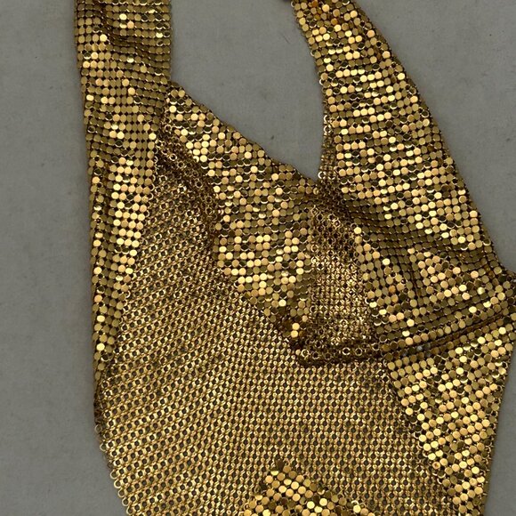 Vintage Signed Whiting & Davis Gold Tone Mesh Bib Necklace - Picture 2 of 7